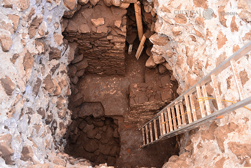 Remnants of the ancient temple beneath the top of the pyramid
